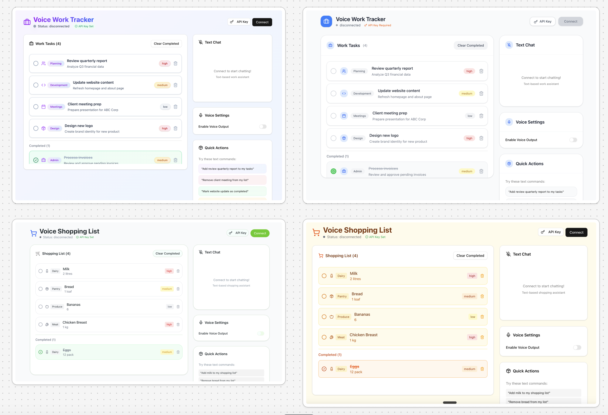 Various Next.js shopping list designs created by participants